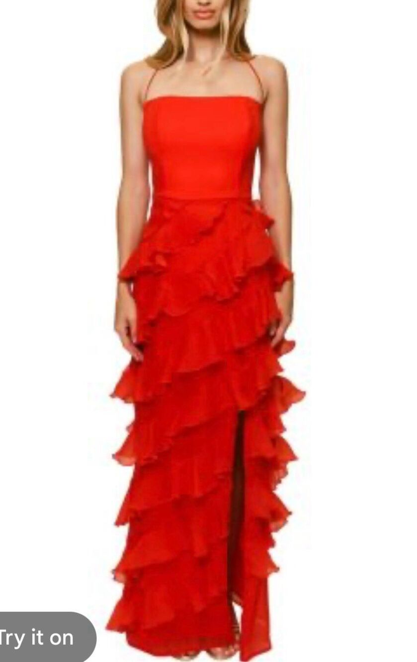 Hutch Lou ruffled tiered square neck halter midi dress